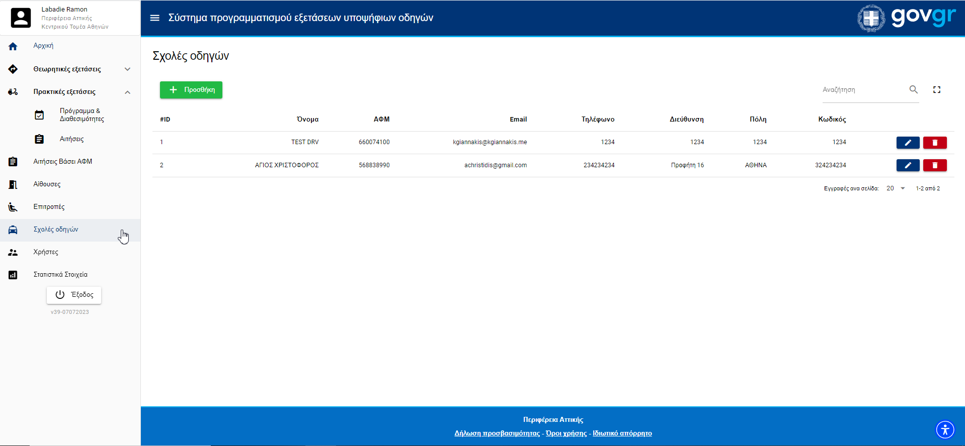 Εικόνα όλων των σχολών οδηγών
