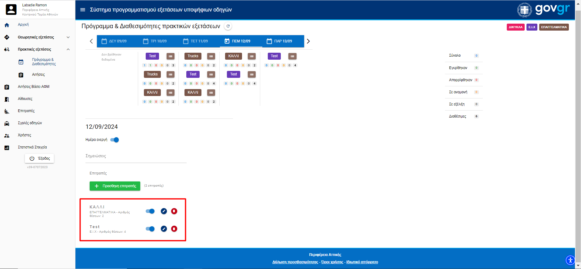 Εικόνα επεξεργασιάς κάποιας διαθεσιμότητας πρακτικής εξέτασης